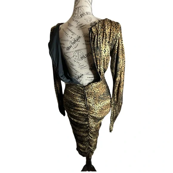 VTG 80s Tadashi Brown and Black Animal Print Drape  Dress - Picture 5 of 8